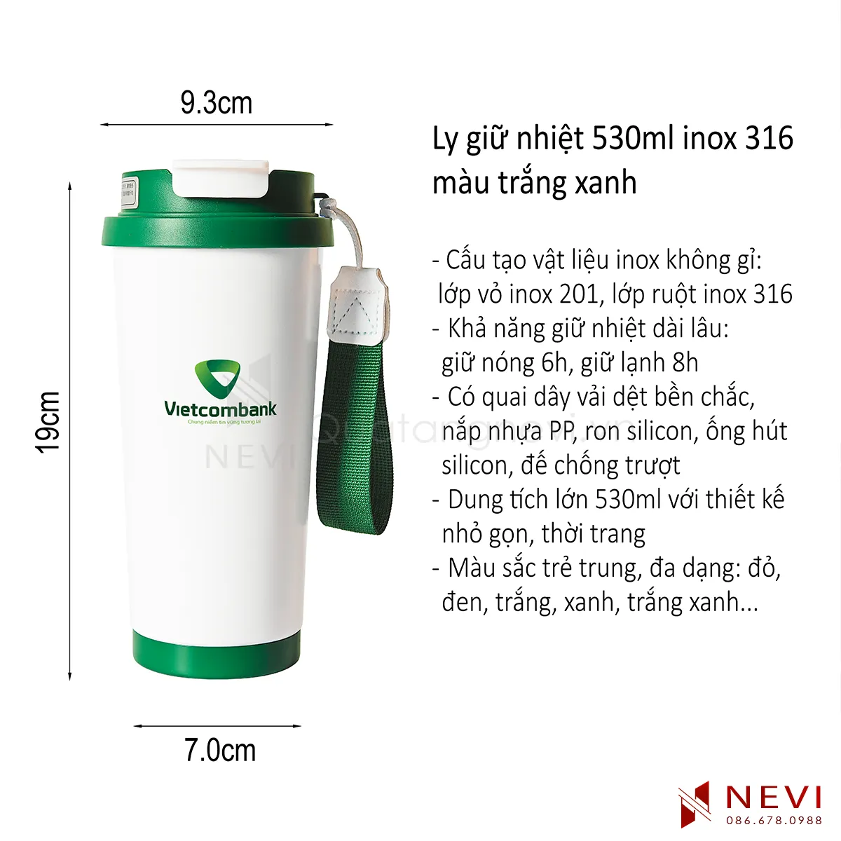 chi tiết kích thước và thông tin của ly giữ nhiệt inox 316