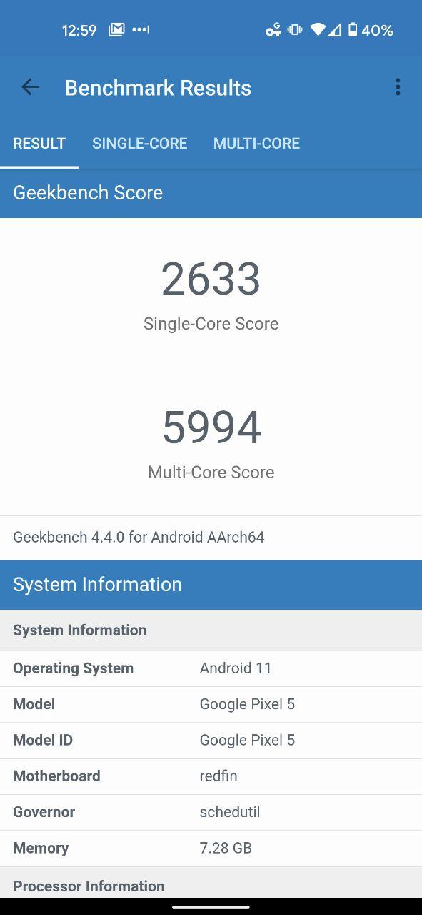 Điểm Geekbech của Google Pixel 5