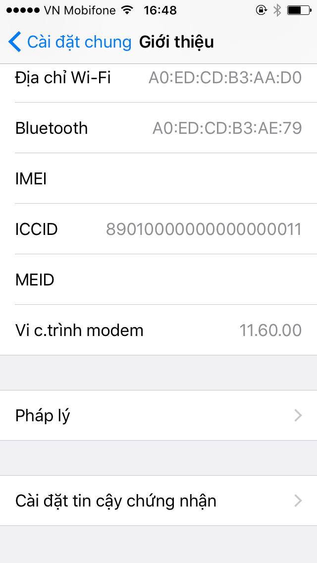 ICCID trên iPhone Lock