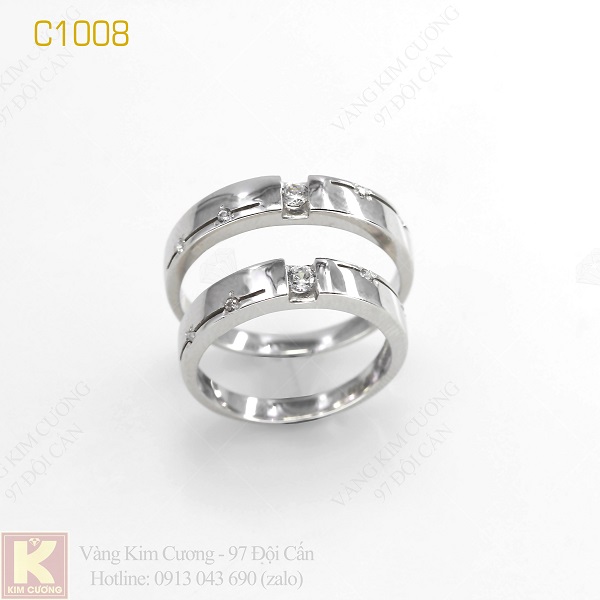 Nhẫn cưới vàng trắng 18k italy C1008