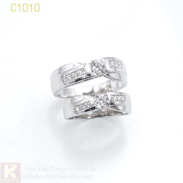 Nhẫn cưới vàng trắng 18k italy C1010