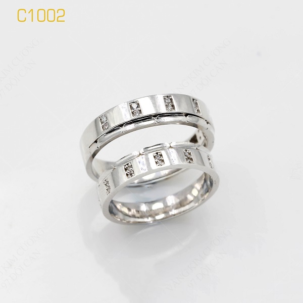 Nhẫn cưới vàng trắng italy 18k C1002