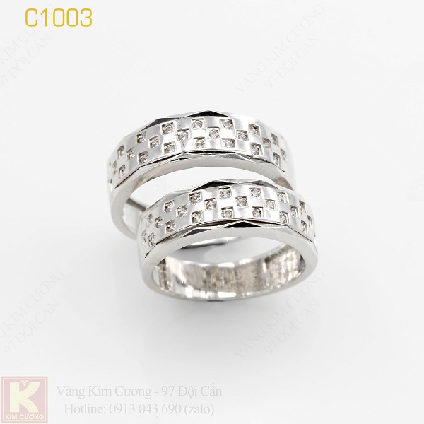 Nhẫn cưới vàng trắng italy 18k C1003