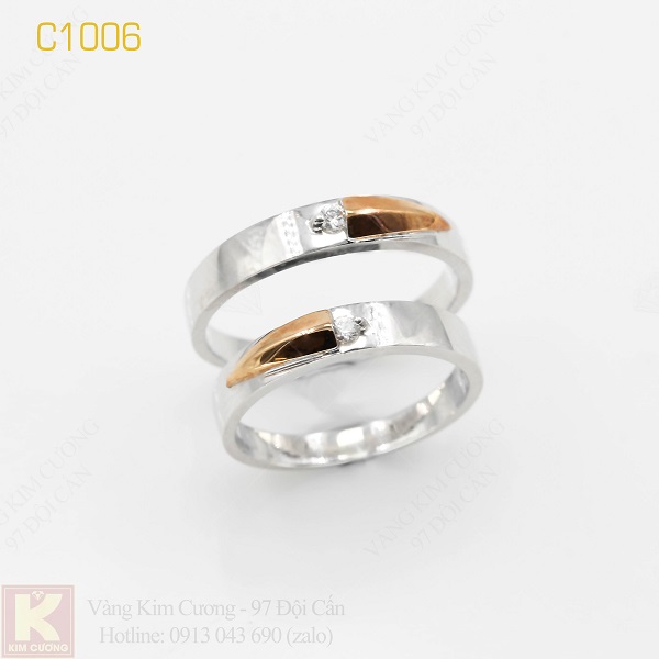 Nhẫn cưới vàng trắng italy 18k C1006