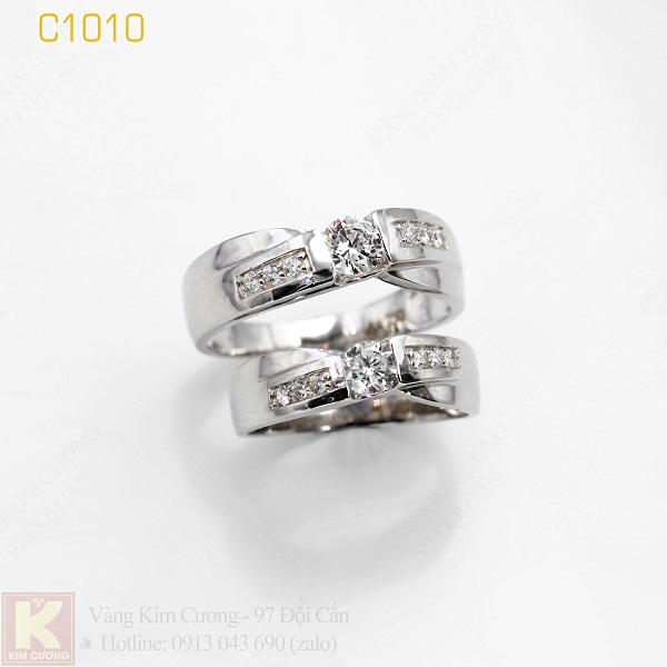 Nhẫn cưới vàng trắng italy 18k C1010