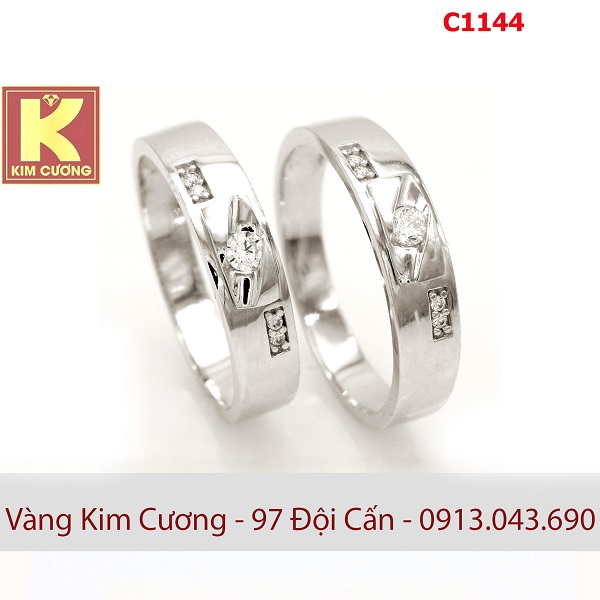 Nhẫn cưới vàng trắng 10k korea C1144