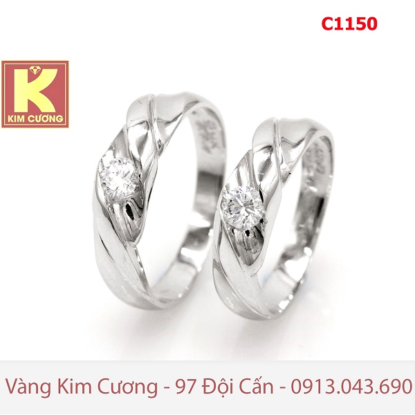 Nhẫn cưới vàng trắng 14k C1150