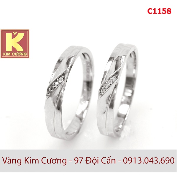 Nhẫn cưới vàng trắng 10k korea C1158