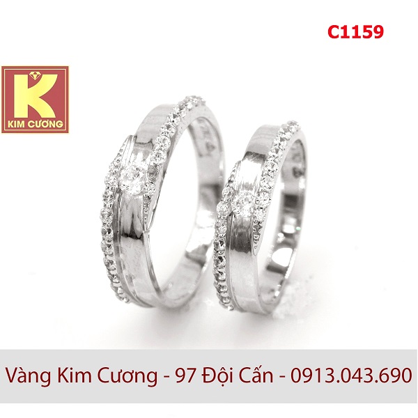 Nhẫn cưới vàng trắng italy 18k C1159