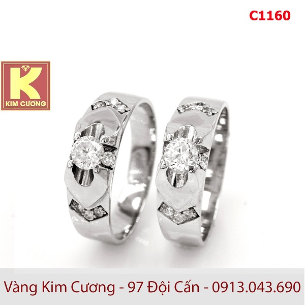 Nhẫn cưới vàng trắng 14k C1160