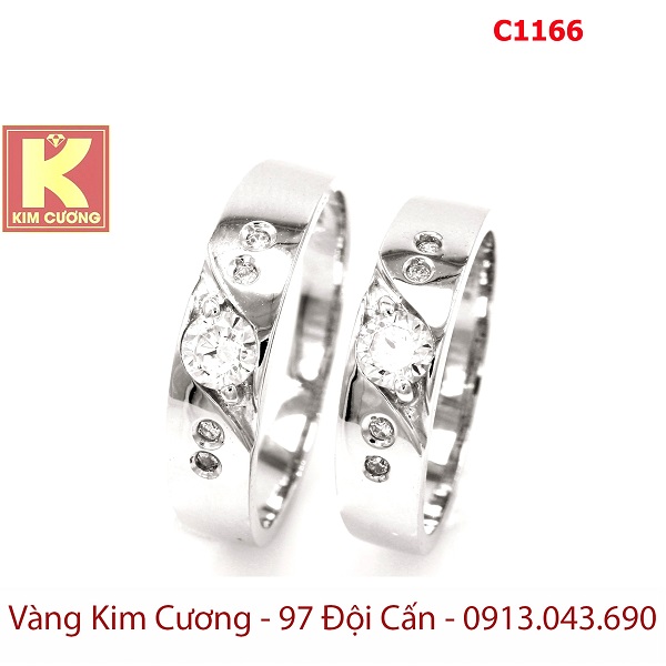 Nhẫn cưới vàng trắng 18k italy C1166