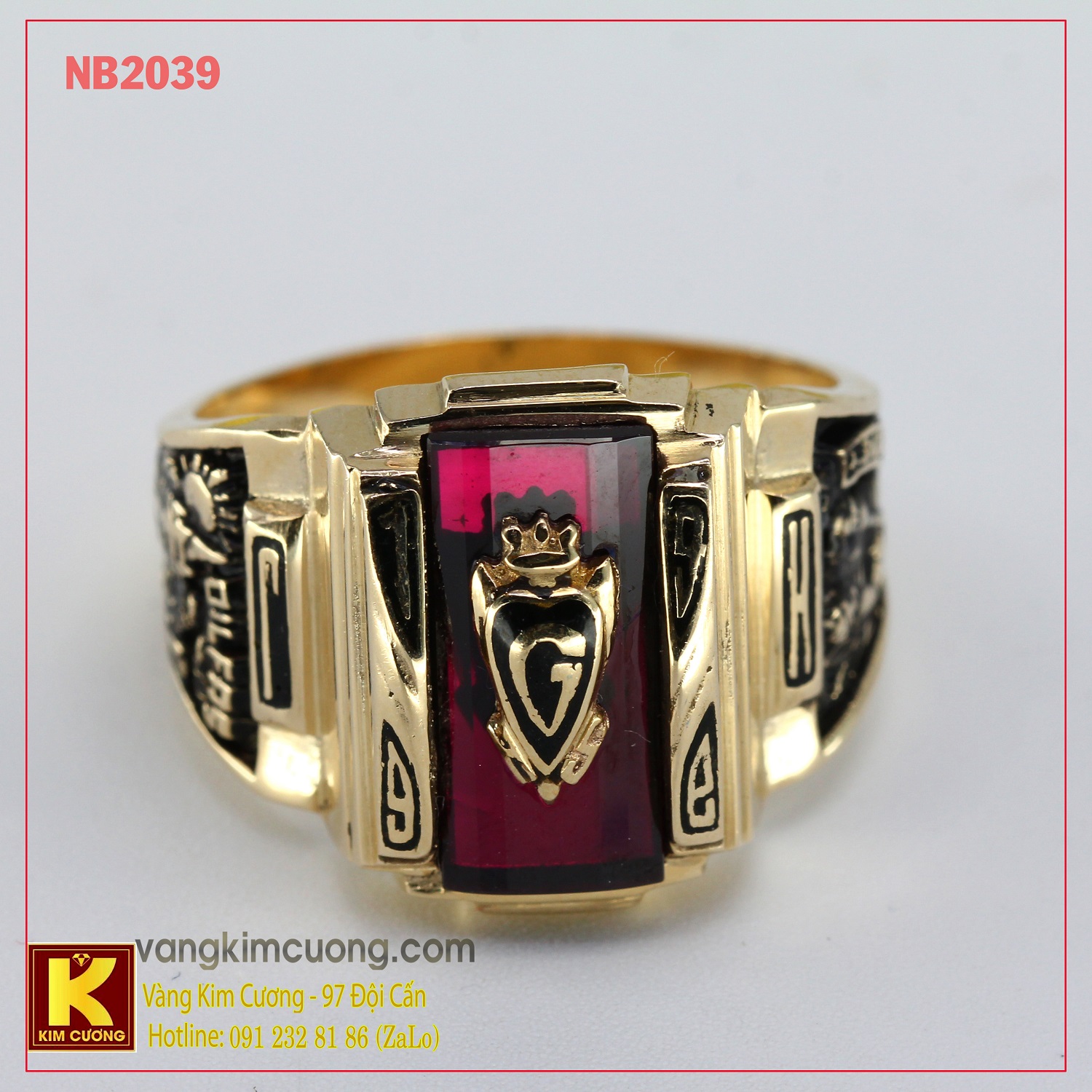 Nhẫn nam đá quý Garnet phong thủy 10k NB2039