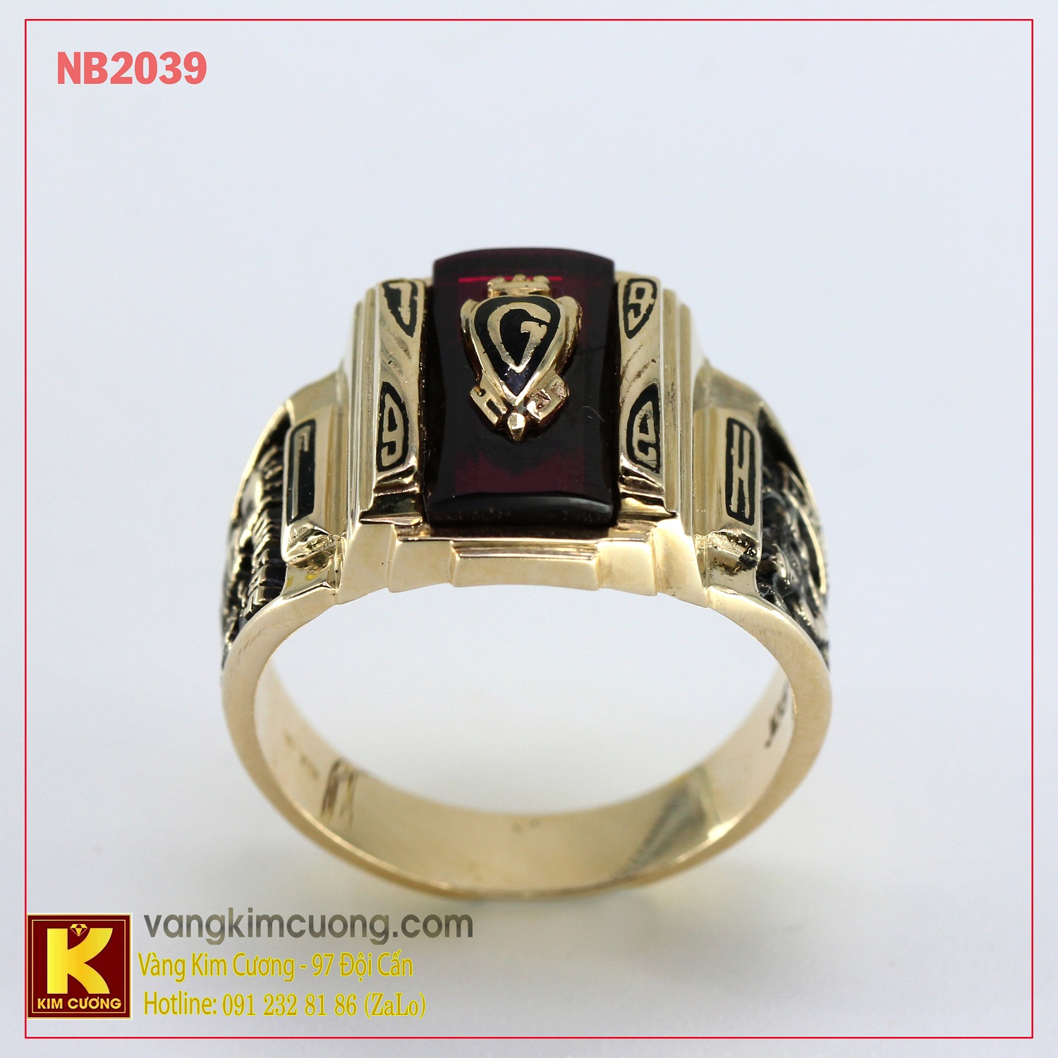 Nhẫn nam đá quý Garnet phong thủy 10k NB2039