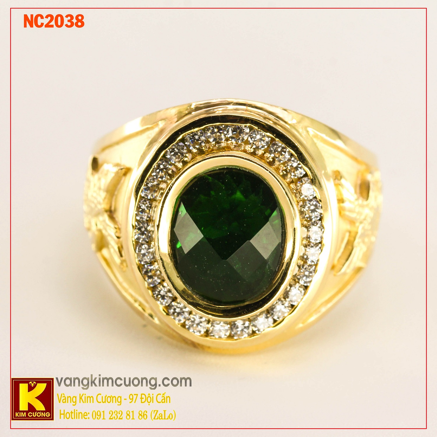 Nhẫn nam đá quý Emerald phong thủy 16k NC2038