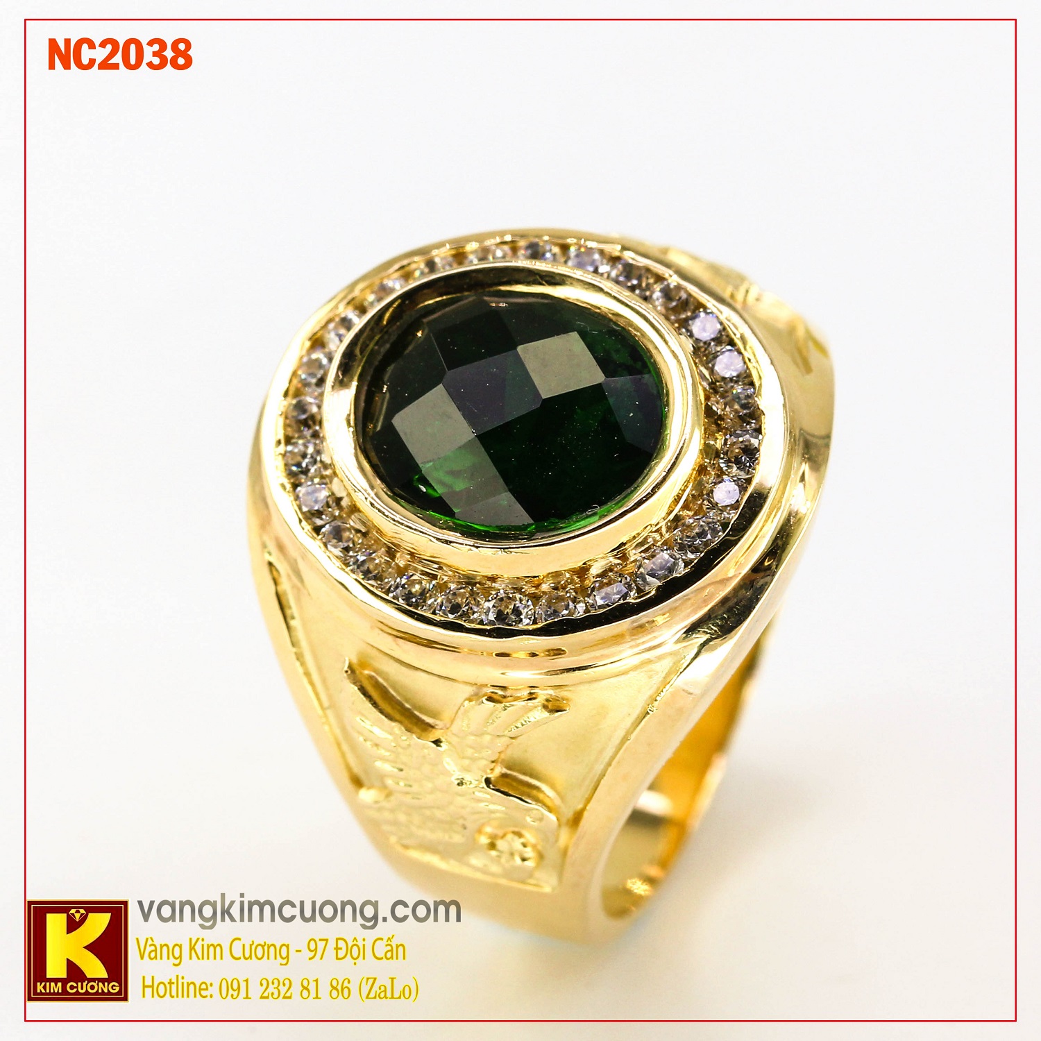 Nhẫn nam đá quý Emerald phong thủy 16k NC2038