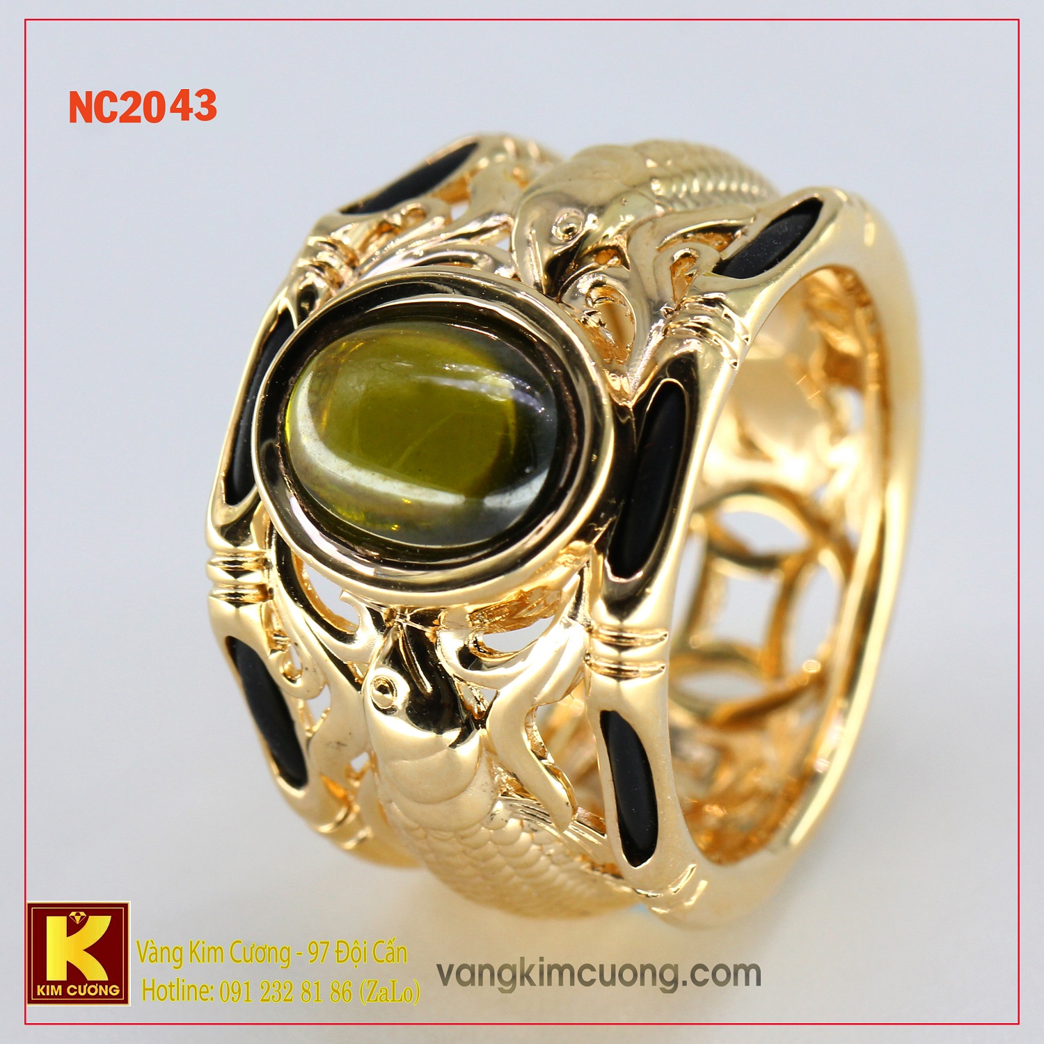 Nhẫn nam đá quý Peridot phong thủy 16k NC2043