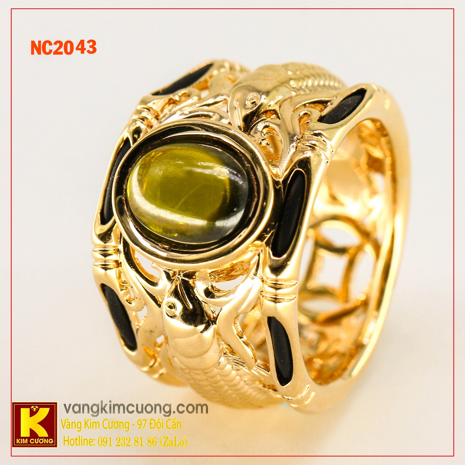 Nhẫn nam đá quý Peridot phong thủy 16k NC2043