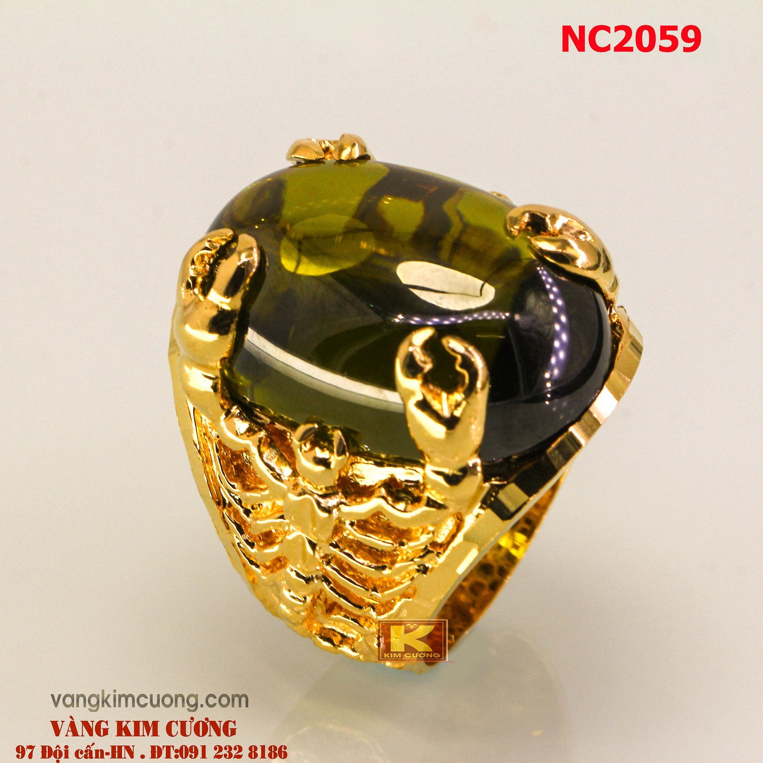 Nhẫn nam đá quý Peridot phong thủy 16k 3D NC2059