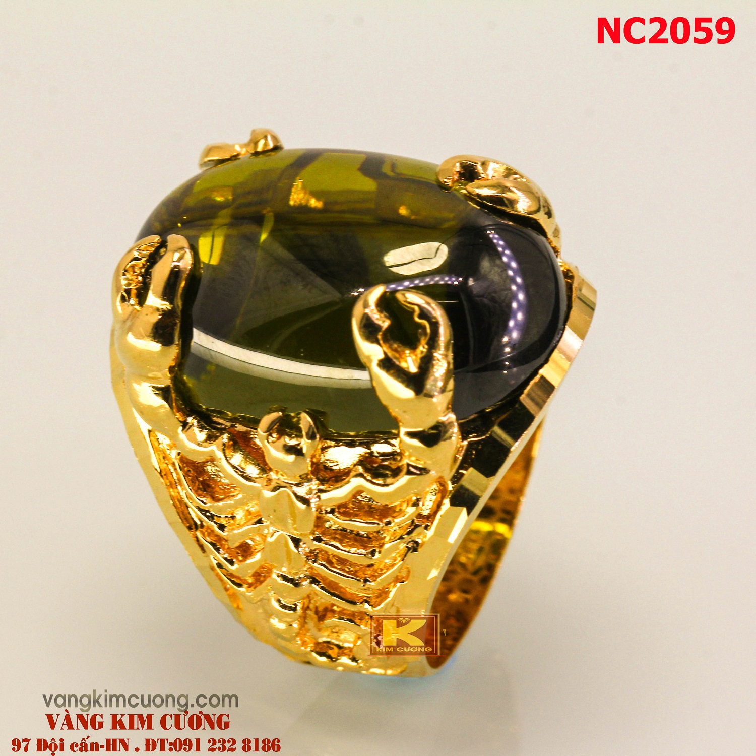 Nhẫn nam đá quý Peridot phong thủy 16k 3D NC2059