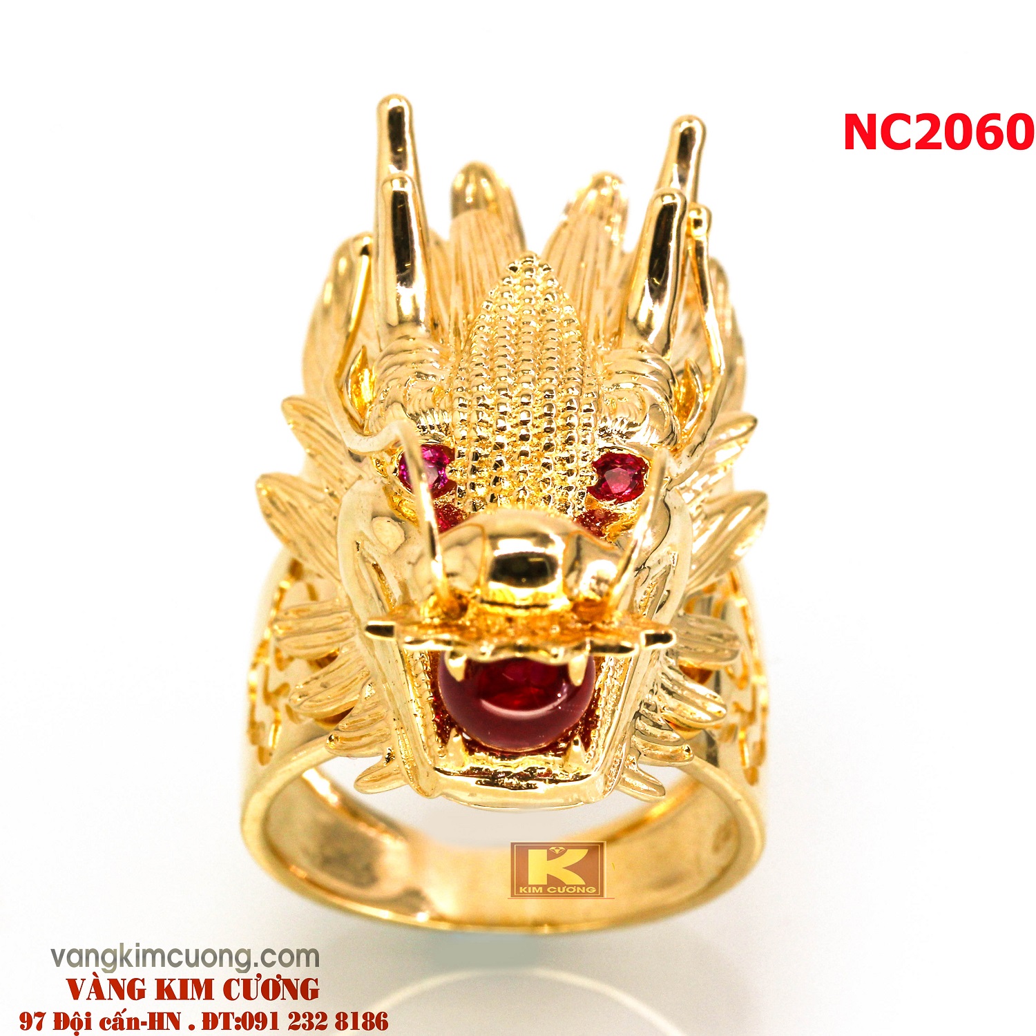 Nhẫn nam đá quý ruby phong thủy 16k 3D NC2060