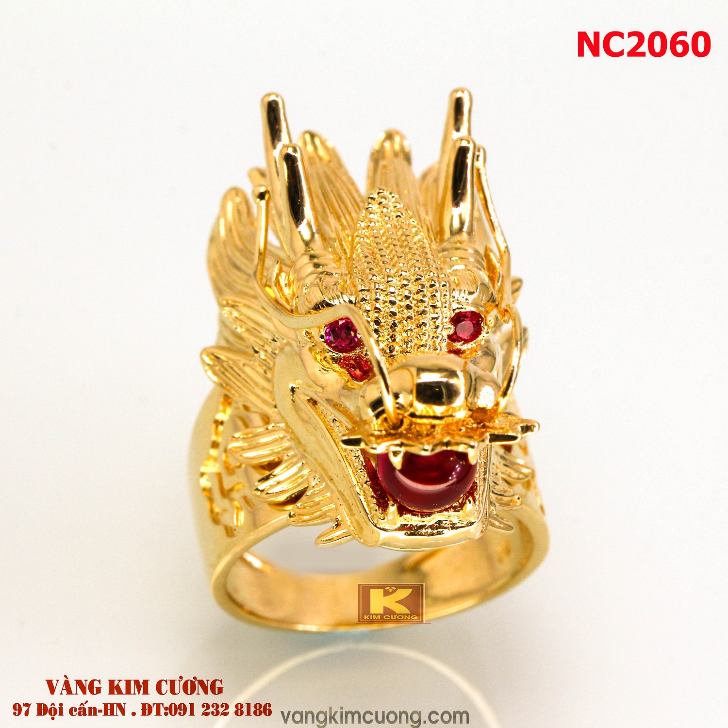 Nhẫn nam đá quý ruby phong thủy 16k 3D NC2060