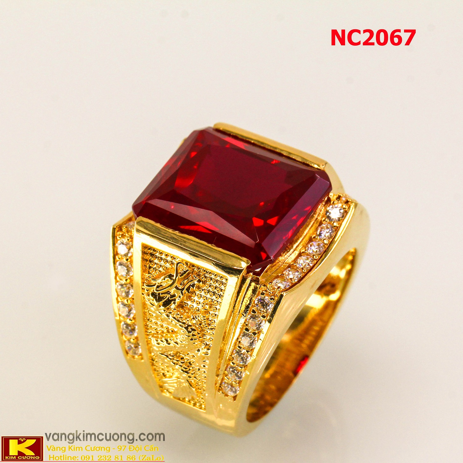 Nhẫn nam đá quý ruby phong thủy 16k 3D NC2067