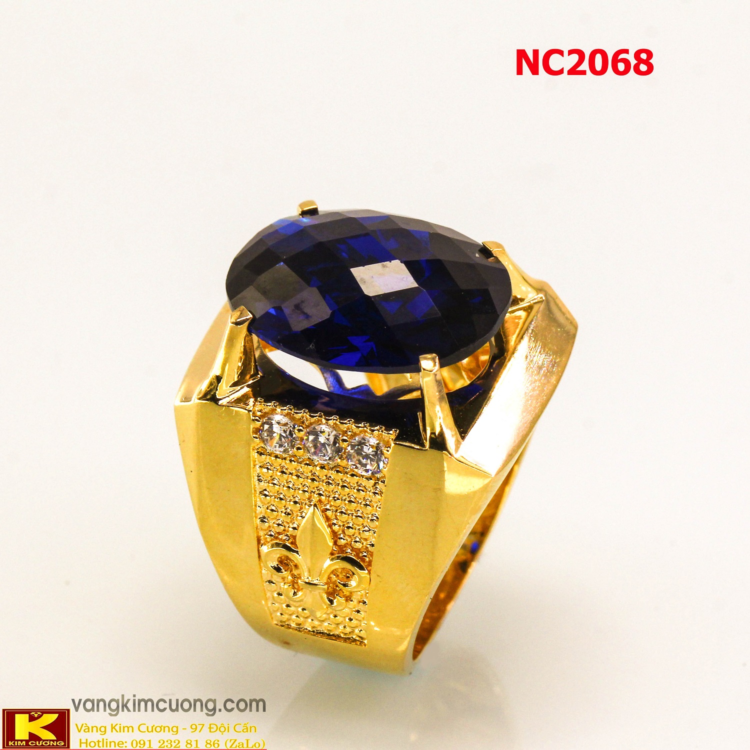 Nhẫn nam đá quý Topaz phong thủy 16k 3D NC2068