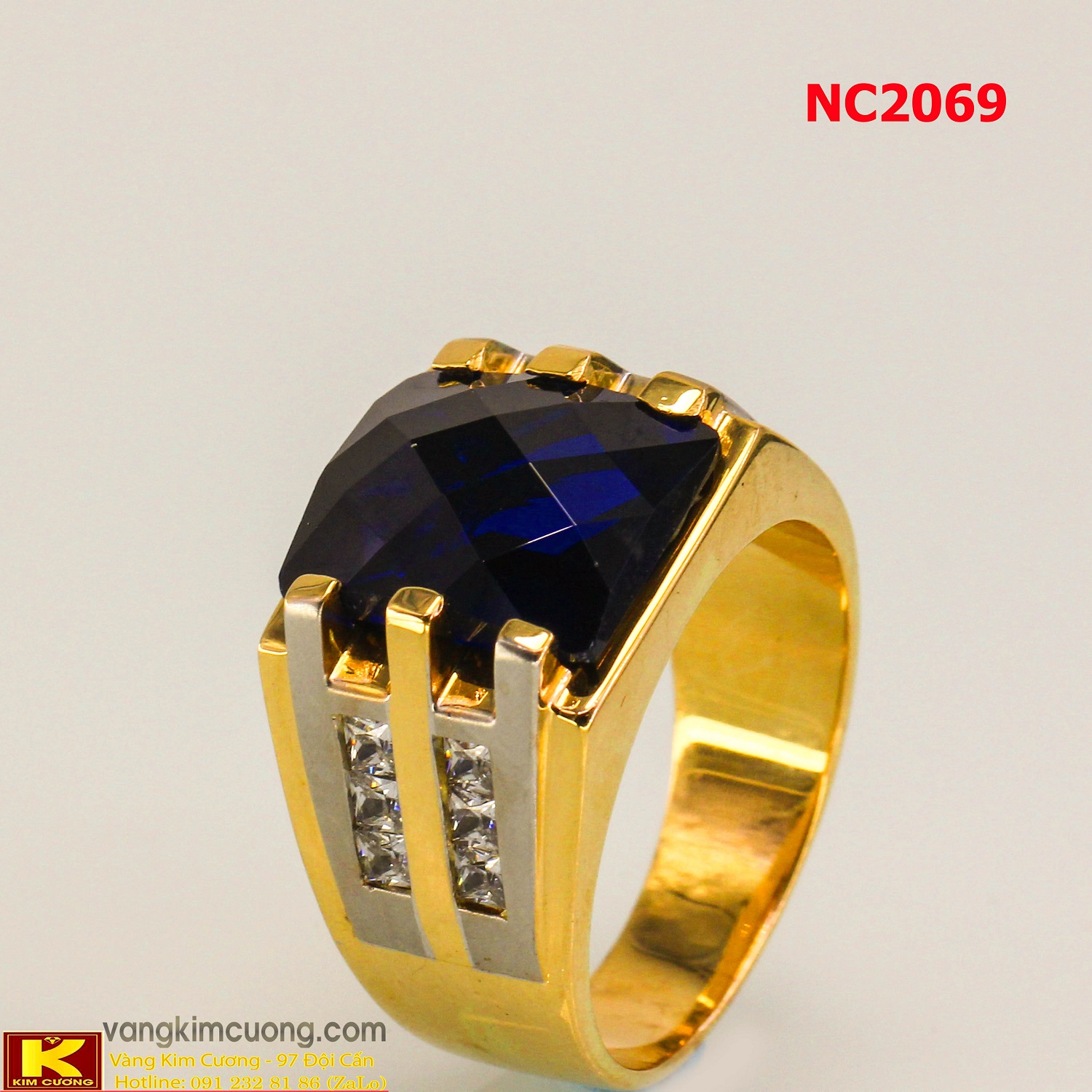 Nhẫn nam đá quý Topaz phong thủy 16k 3D NC2069