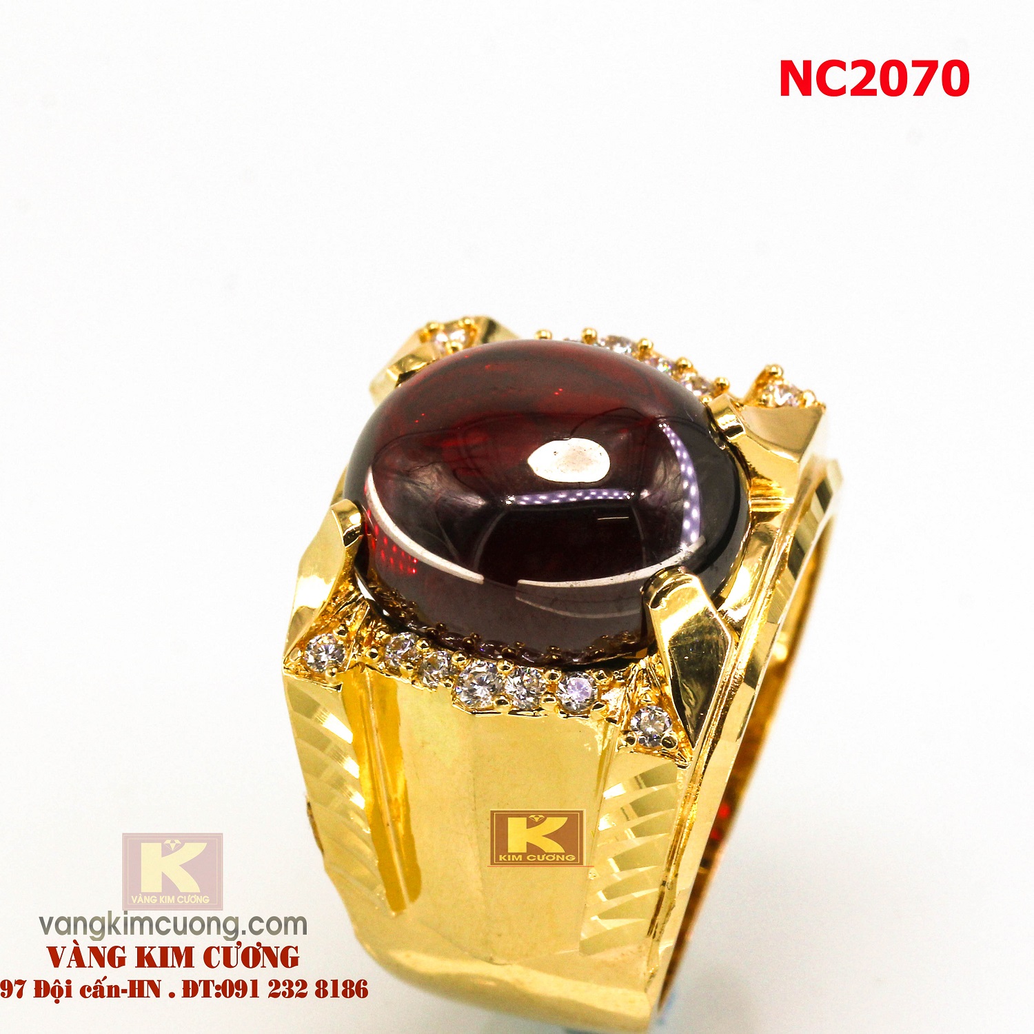 Nhẫn nam đá quý Garnet phong thủy 16k 3D NC2070