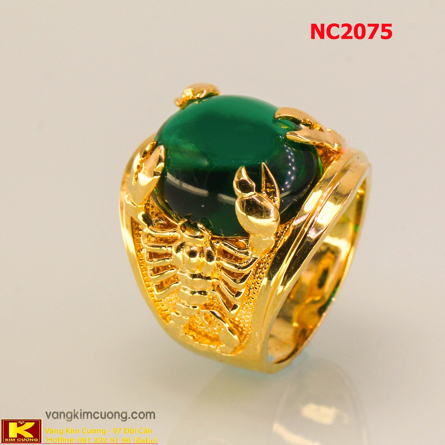 Nhẫn nam đá quý Emerald phong thủy 16k 3D NC2075