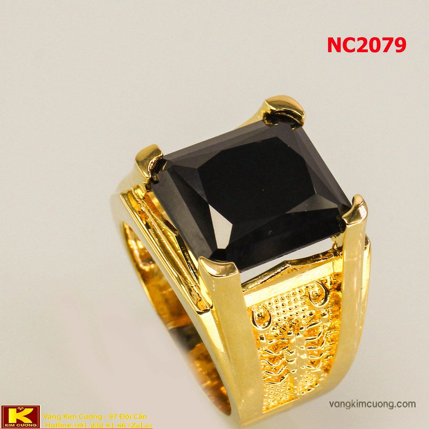Nhẫn nam đá quý Sapphire phong thủy 16k 3D NC2079