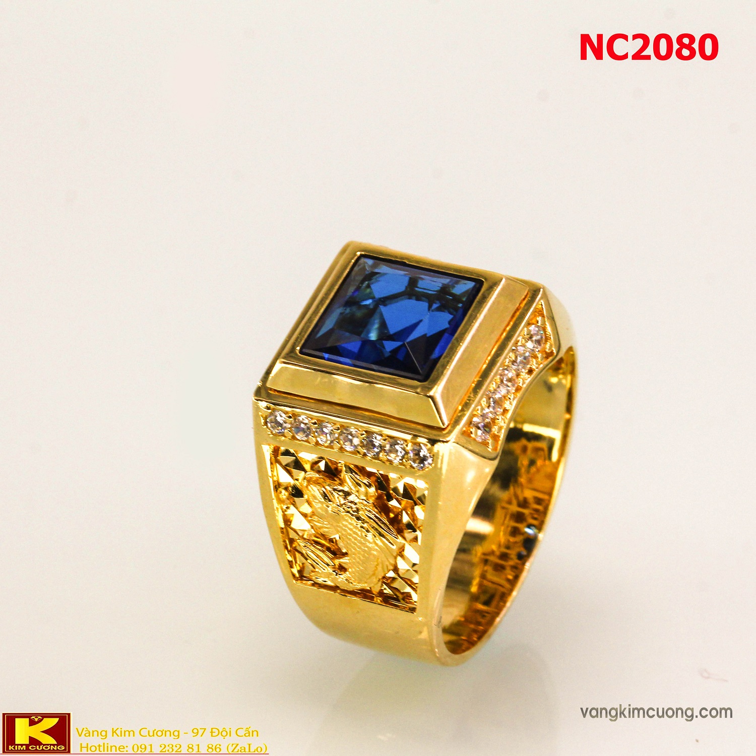 Nhẫn nam đá quý Topaz phong thủy 16k 3D NC2080