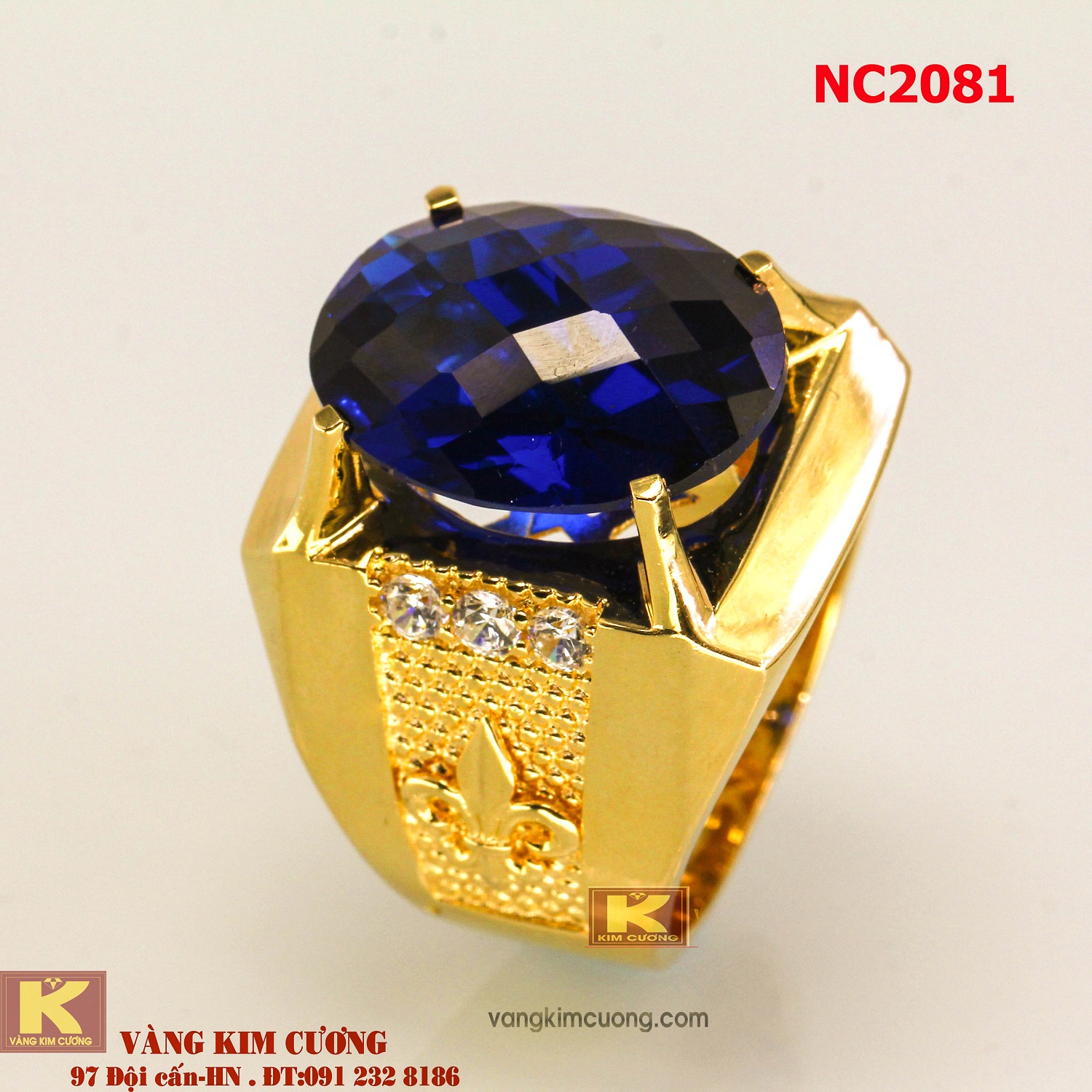 Nhẫn nam đá quý Topaz phong thủy 16k 3D NC2081