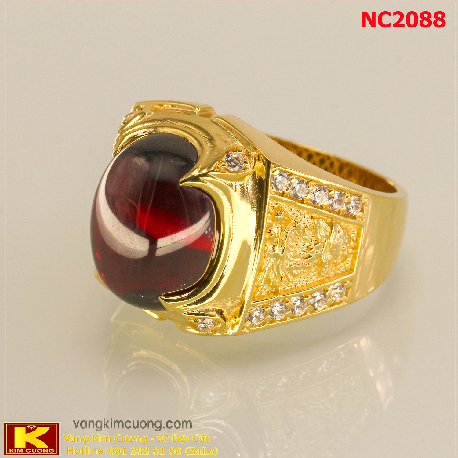 Nhẫn nam đá quý Garnet phong thủy 16k 3D NC2088