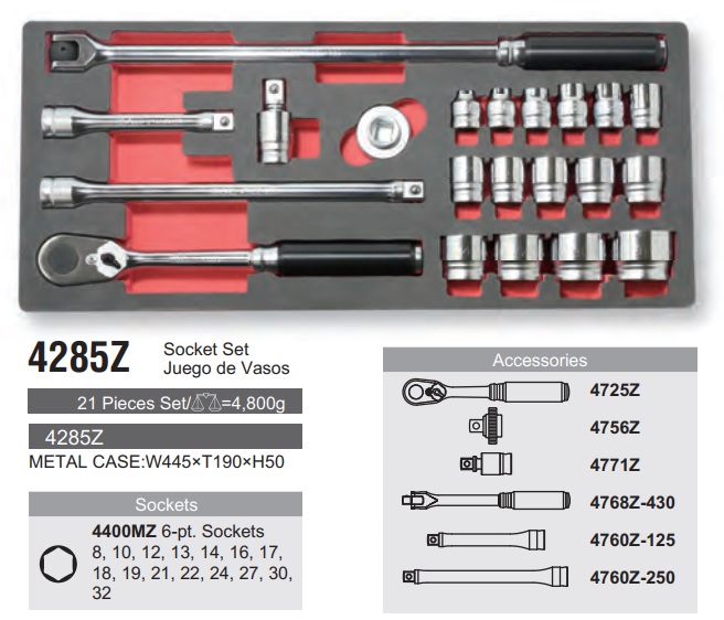 Bộ đầu khẩu vặn ốc Koken Z-series, Koken 4285Z, bộ đầu tuýp Koken Z-eal