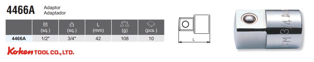 Đầu chuyển 1/2 ra 3/4 inch, Koken 4466A, đầu chuyển ra 3/4 inch