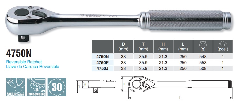 Tay lắc Koken, tay vặn 1/2 inch, Koken 4750N, tay cóc Koken, tay lắc vặn 1/2 inch