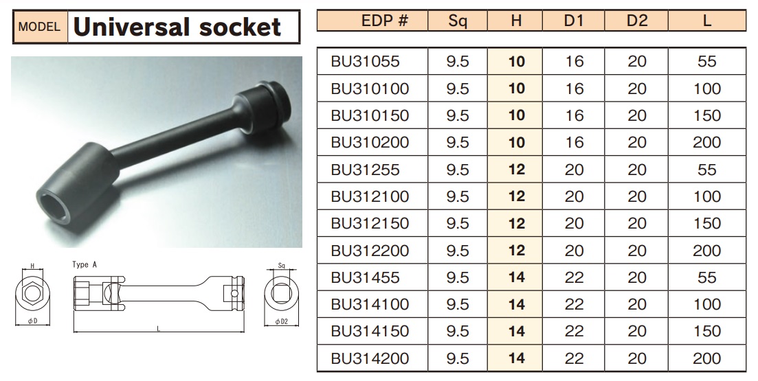 Đầu khẩu dùng lắp ráp, dùng súng 3/8, đầu khẩu dài lắc léo, BiX Nhật