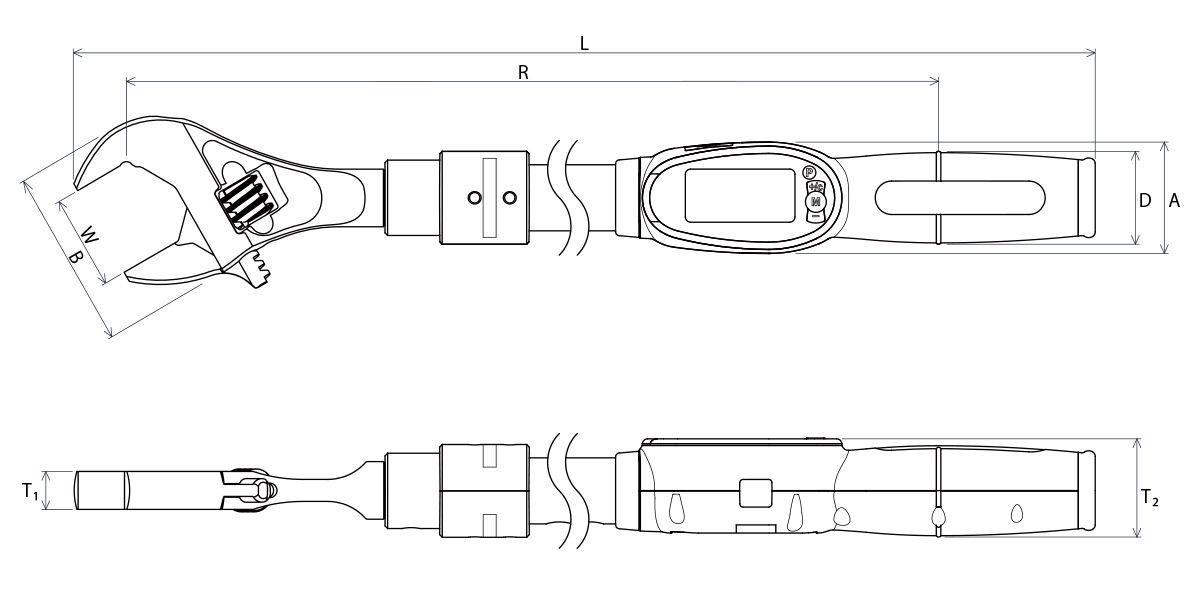 Mỏ lết lực điện tử, KTC GEK200-W36, dải lực 40-200Nm, đầu mỏ lết 10-36mm