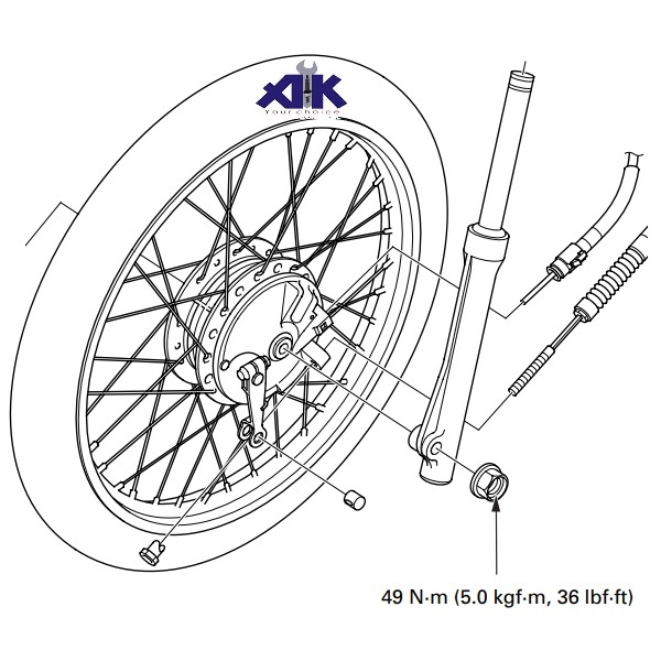 Xiết ốc trục bánh xe, xiết ốc trục bánh xe trước, ốc trục bánh xe trước