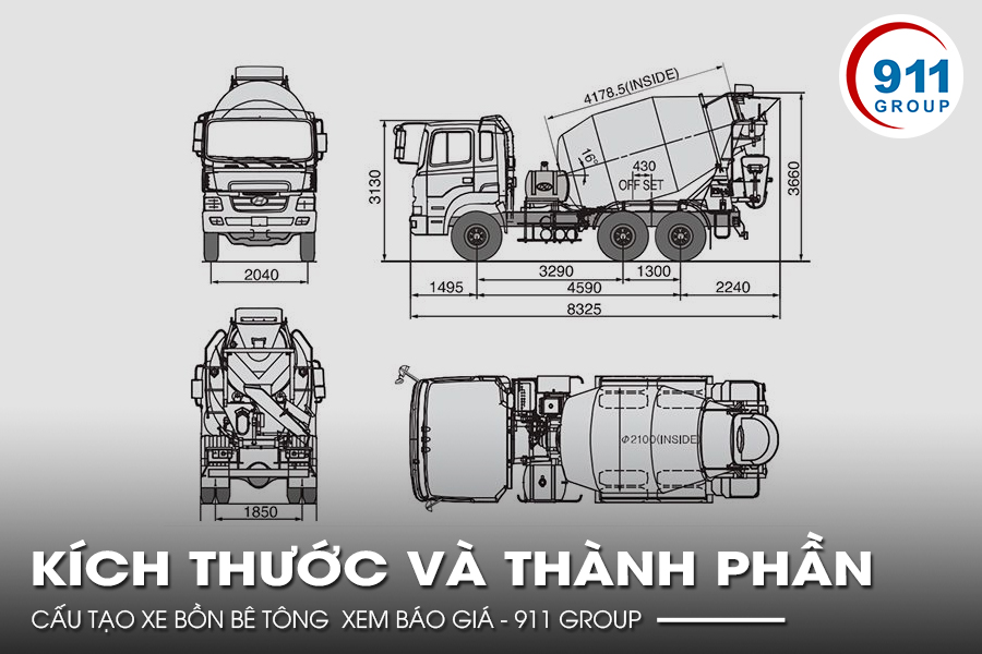 Kích thước và thành phần cấu tạo xe bồn bê tông  | Xem báo giá - 911 Group