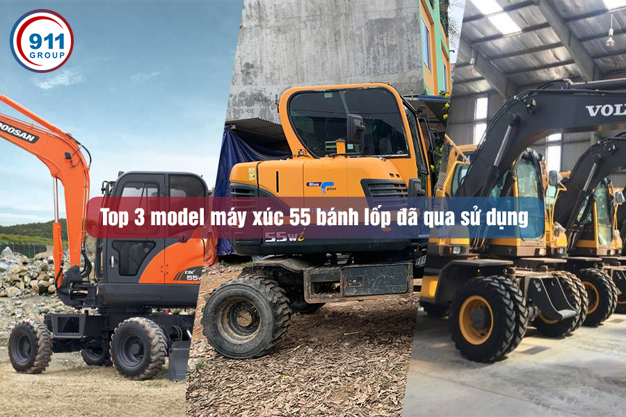 Top 3 model máy xúc 55 bánh lốp cũ đã qua sử dụng