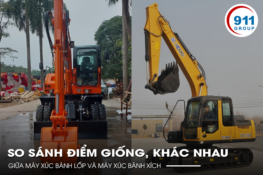 So sánh điểm giống, khác nhau giữa máy xúc bánh lốp và máy xúc bánh xích