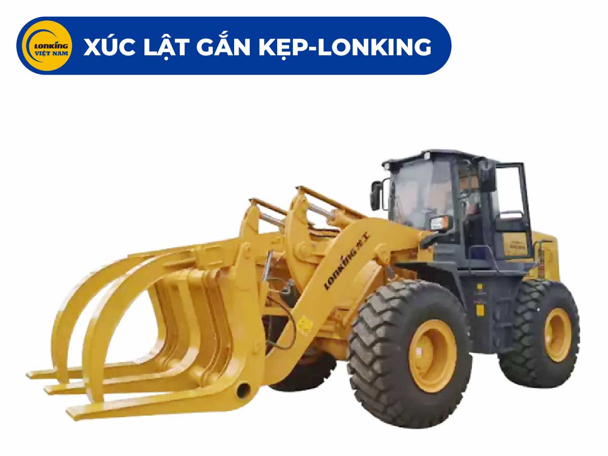 Máy xúc lật gắp gỗ