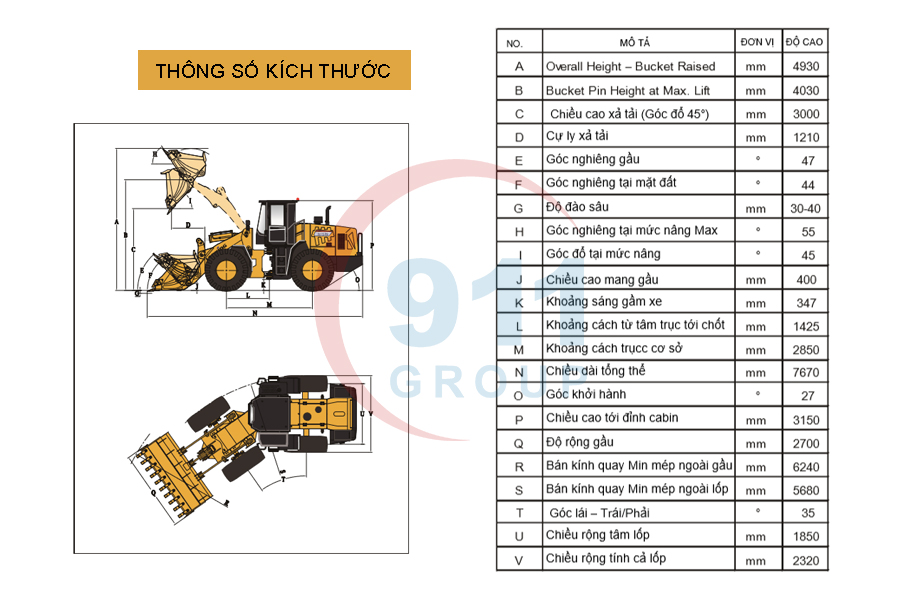 Thông số kích thước máy xúc lật Lonking CDM835