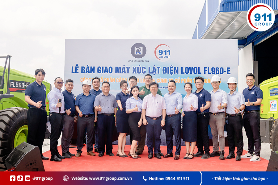 Tập đoàn 911 đã tổ chức thành công Lễ bàn giao máy xúc lật điện LOVOL FL960-E cho Công ty Cổ phần Cảng Hồng Long