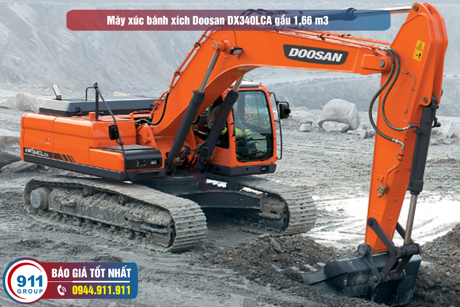 Hình ảnh máy xúc bánh xích Doosan DX340LCA gầu 1,66 m3