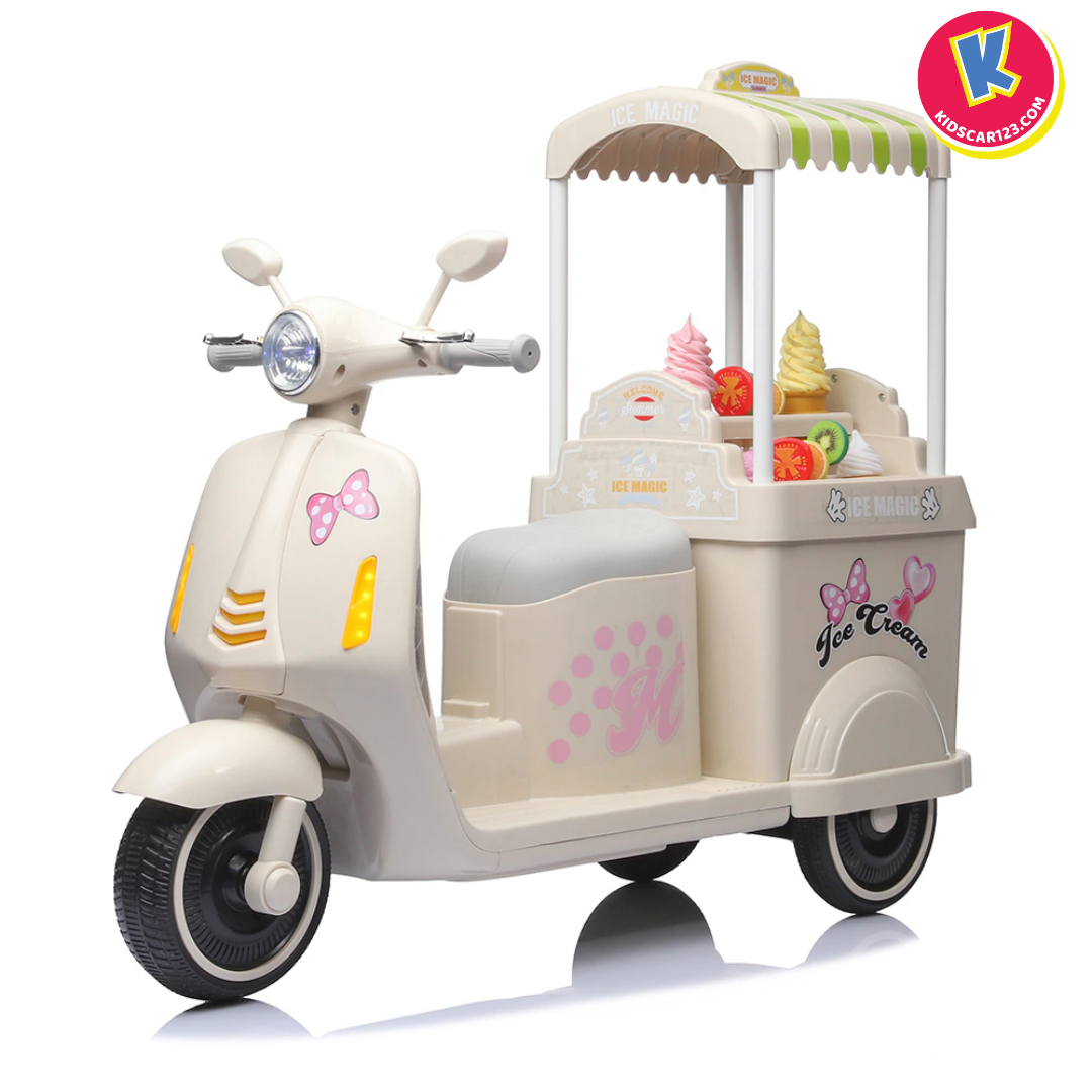 Xe điện vespa cho bé màu Trắng Kem