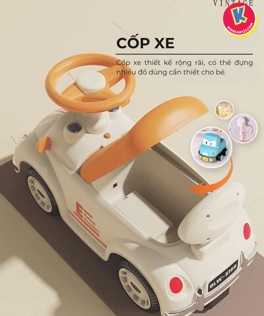 Cốp xe chứa đồ rộng rãi của xe chòi chân trẻ em