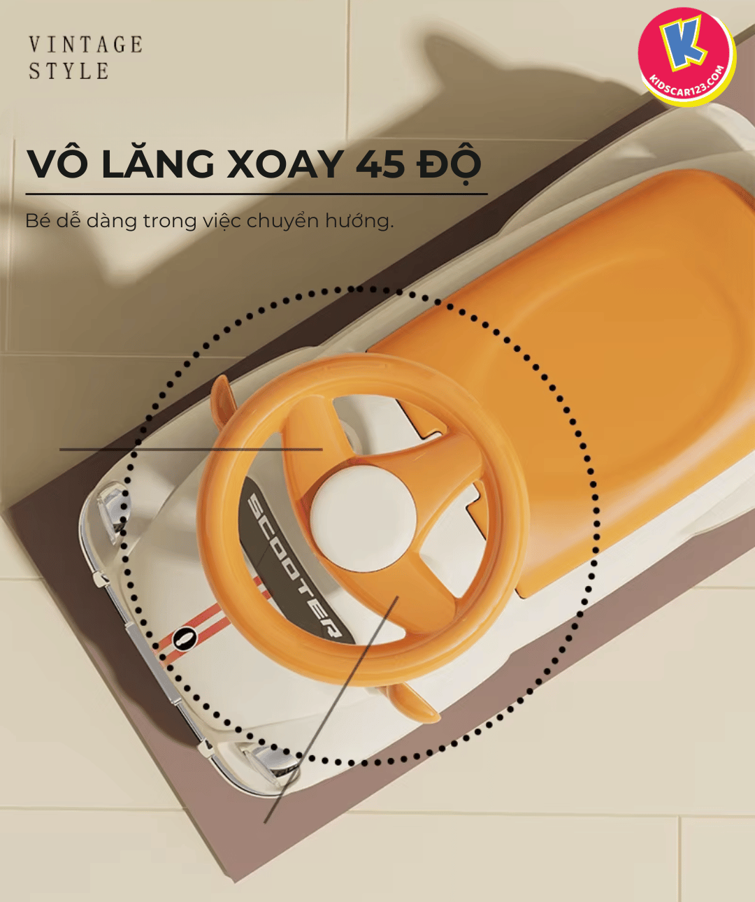 Vô lăng giới hạn 45 độ an toàn trên xe chòi cho bé 1 tuổi